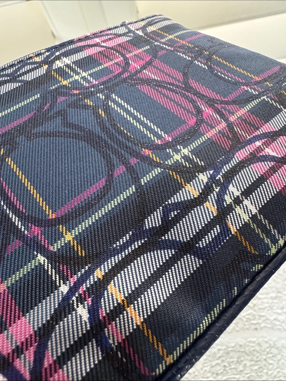 Coach Poppy Navy Plaid Wristlet with Glitter C